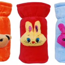 Pack of 3 Premium Quality Stretchable Soft Velvet Attractive Overall Plain Color Prints Baby Feeding Bottle Cover Reusable Durable For With Holding Strap Suitable For 160ML 180ML 220ML 240ML 250ML Broad and Slim Neck Feeding Glass/Water Feeder Bottles(OR,RD,DB)-image-16