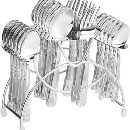 Zest- 6 Dinner Spoon. 6 Dinner Fork, 6 Baby Spoon, 6 Tea Spoon & 1 Stand Stainless Steel Cutlery Set-20