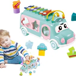Xylophone Toy Musical School Bus 3 in 1 Push Pull & Shape Sorter Educational Toy-32