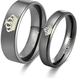 2PCS Her King His Queen Black Titanium Stainless Steel Couple Rings Stainless Steel Black Silver Plated Ring Set-image-77