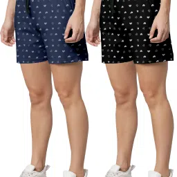 Pack of 2 Printed, Self Design Women Dark Blue, Black Basic Shorts, Beach Shorts, Boxer Shorts, Casual Shorts, Night Shorts, Regular Shorts-image-93
