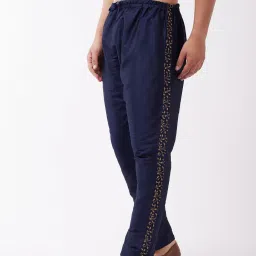 Vastramay Men's Navy Blue Silk Blend Embroidered Pyjama Men Pyjama-picture-15