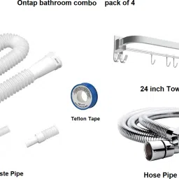 combo pack 4 Waste Pipe with 1.5 mtr Hose Pipe,24 inch towel hanger,Teflon Tape Faucet Set-image-24