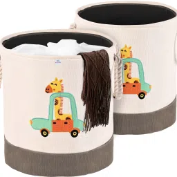 Cotton, Polyester Pack of 2 43 Ltr Clothes Basket with Handles | GM-8-BG | Giraffe- Grey & White Storage Basket-image-18