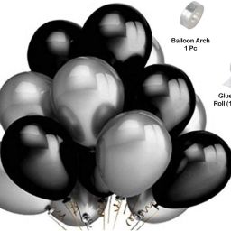 Solid 10-inch Metallic 18 Silver, 18 Black Balloon, 2 Tape For Decoration Balloon-image-65