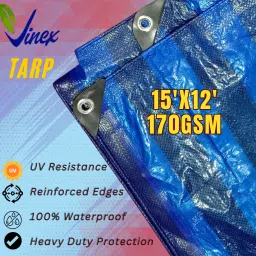 15ft X 12ft, 170GSM | Premium Water Proof Tarpaulin Sheet | Stripe Tirpal Tent - For Camping, Construction Sites, Transportation Covers, Temporary Shelters-52