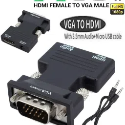 BALRAMA VGA to HDMI Adapter HDMI Female to VGA Male with Audio Output Cable Converter Combo Set-25