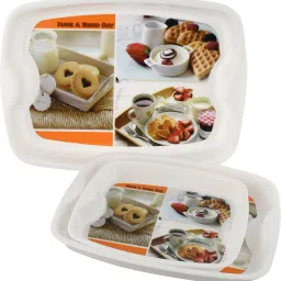 Printed Unbreakable Virgin Plastic Plastic 3 Pieces Office And Home Tea Or Coffee or Snacks Trey,Serving Trays Set (White) Tray Serving Set-12