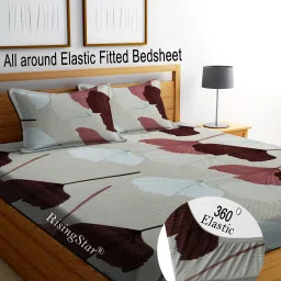 250 TC Microfiber King Printed Fitted (Elastic) Bedsheet-14