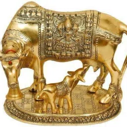 Gold Platted Medium 12x11x9 CM Kamdhenu Cow & Calf Holy Wishing Fulfilling Gomata Statue Metal Decorative Showpiece Decorative Showpiece-19 cm-image-47