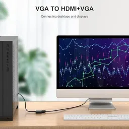 RuhZa VGA to HDMI VGA Adapter Dual Display VGA to HDMI VGA Splitter Converter Wired Ethernet Lan Adapter compatible with Windows image 4