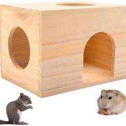 Wooden HideHouse Hut Hammock Sleeping Cabin Cage Accessory for Hamsters, Birds Wooden Training Aid, Stick, Tough Toy For Hamster-image-22