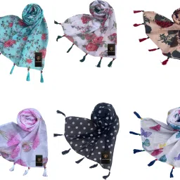 Printed Chiffon Women Multicolor Fancy Scarf, Scarf, Stole-image-10