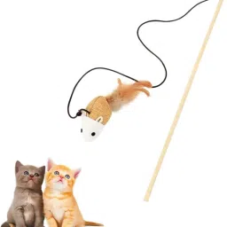 Feather Mouse Teaser Wand Cat Toy | Exercise & Fun Play | Wooden Stick Wooden Training Aid For Dog & Cat-54