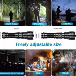 zeno volt 376 TORCH Bright 10000 Lumens, USB Rechargeable Powerful XHP70 Zoomable Power 8 hrs Torch Emergency Light image 4
