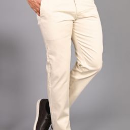 fubar Men Slim Fit Cream Cotton Blend Trousers-picture-4