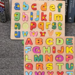 Wooden Capital/Small Alphabet Puzzles Montessori Board Learning Toys Pack Of 2-26
