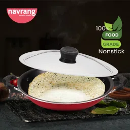 navrang NONSTICK APPACHETTY WITH SS LID, NON INDUCTION,RED Appachatty with Lid 1.1 L capacity 23 cm diameter image 3