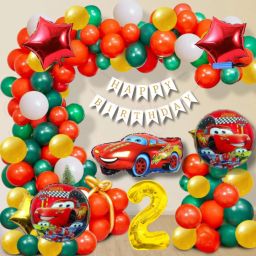 75pcs Cars Theme 2Year Birthday Balloons & Banner Red Green Yellow-image-46