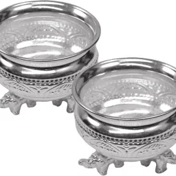 German Silver Bowl Elephant Leg Pack of 2, Traditional Style, Handcrafted Decorative Showpiece-7 cm-image-52
