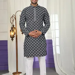 Pro-Ethic STYLE DEVELOPER Men Floral Embroidered Regular Sequinned Pure Cotton Kurta-28