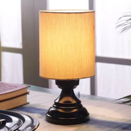 foziq Vrikshya Beige Fabric Shade Night Lamp With Metal Base-picture-0