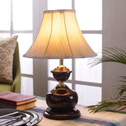 foziq Aphro Beige Fabric Shade Night Lamp With Metal Base-picture-10
