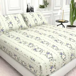 Floral 210 TC Microfiber 1 Bedsheet, 2 Pillow Covers Cider Queen Collection by The White Moss-picture-1