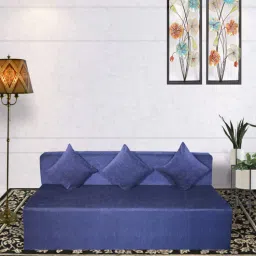 seventh heaven Relax King 8 Inch PU Foam (72x72) 3 Seater Sofa Cum Mattress In Blue Colour-picture-33