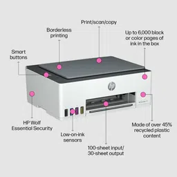 HP Smart Tank 520 All in One Inkjet Printer with Smart Guided Control Panel (Low-on-Ink Sensors, Light Basalt) image 5