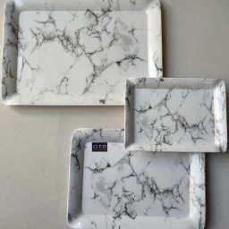 gtr Melamine Square Serving Tray Set, White, Pack of 3 Pcs. (Small, Medium, Large) (Black Design) Tray image 2
