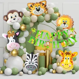 Gold, Green, White Jungle Theme Birthday Decoration/ All Animals Balloons Combo-25