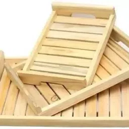kisniv Wooden Tray Set Of 3 Tray Serving Set (Pack of 3) Tray Serving Set image 2
