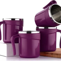Pack of 4 Plastic, Stainless Steel Tea & Coffee Cups Set, Tea & Coffee Mug, Tea & Coffee Cups, Cups, Mugs, Set-image-31
