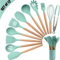 Silicone Pack of 12 Utensils Cooking Set | Kitchen Accessories with Holder Kitchen Tool Set-image-45