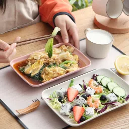 keshuenterprise rectangular dinner reusable serving trays (Big +Small, Pink Color, Set of 4) Sizzler Tray image 3