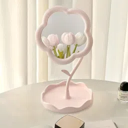 Rotatable Makeup Mirror with Tray Table Vanity Mirror Cute Flower-Shaped Mirror-image-56