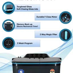 lloyd by havells 7.5 kg Double layered strong Lids, 1300 RPM, Soak Function, 3 Wash Programs, Magic Filter Semi Automatic Top Load Black, Grey image 4