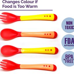 Silicone Tip Heat Sensitive Silicone Spoons | Temperature Sensing Spoons | Spoon & Fork Set (Red & Yellow, Pack of 4)- Silicon-6