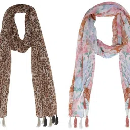 Printed Chiffon Women Multicolor Scarf, Stole, Fancy Scarf-image-57