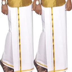 Prakasam Cotton White Cotton Jari single dhoti (1.29 X 2.00 Mtrs)(4 Mulam) Pack of 2 Solid Men Dhoti-picture-11