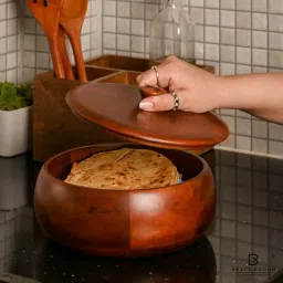 shiyon Wooden Roti Box Chapati Warmer Hotpot Handmade Storage Casserole Pack of 1pc. Serve Casserole image 4