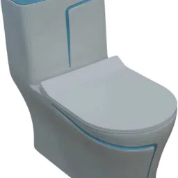 Ceramic Shining white commode with Blue Finishing Line and Round Flush Button Western Commode-24