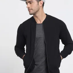 Men Solid Bomber Jacket-image-1