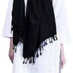 Solid Cotton Blend Women Black Scarf-image-87