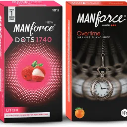 3in1 (Ribbed,Dotted,Contoured) Overtime Orange and Extra Dotted Litchi Flavoured Condoms - 20 Pieces, (Pack of 2) Condom-picture-5