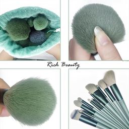 rich beauty 13-Piece Makeup Brush Set – Synthetic Bristles, Soft and Durable with Travel Pouch, Ideal for Blending, and Highlighting, green image 3