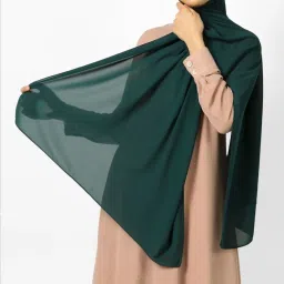 Solid Georgette Women Dark Green Stole, Scarf, Faux Turtleneck Neck Cover-image-83