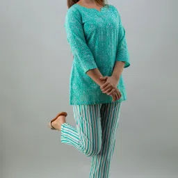 Women Top & Pyjama Set Blue Printed-image-87