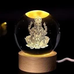 3D Crystal Ball Lamp | Night Light with Wooden Base | Table Lamp-9